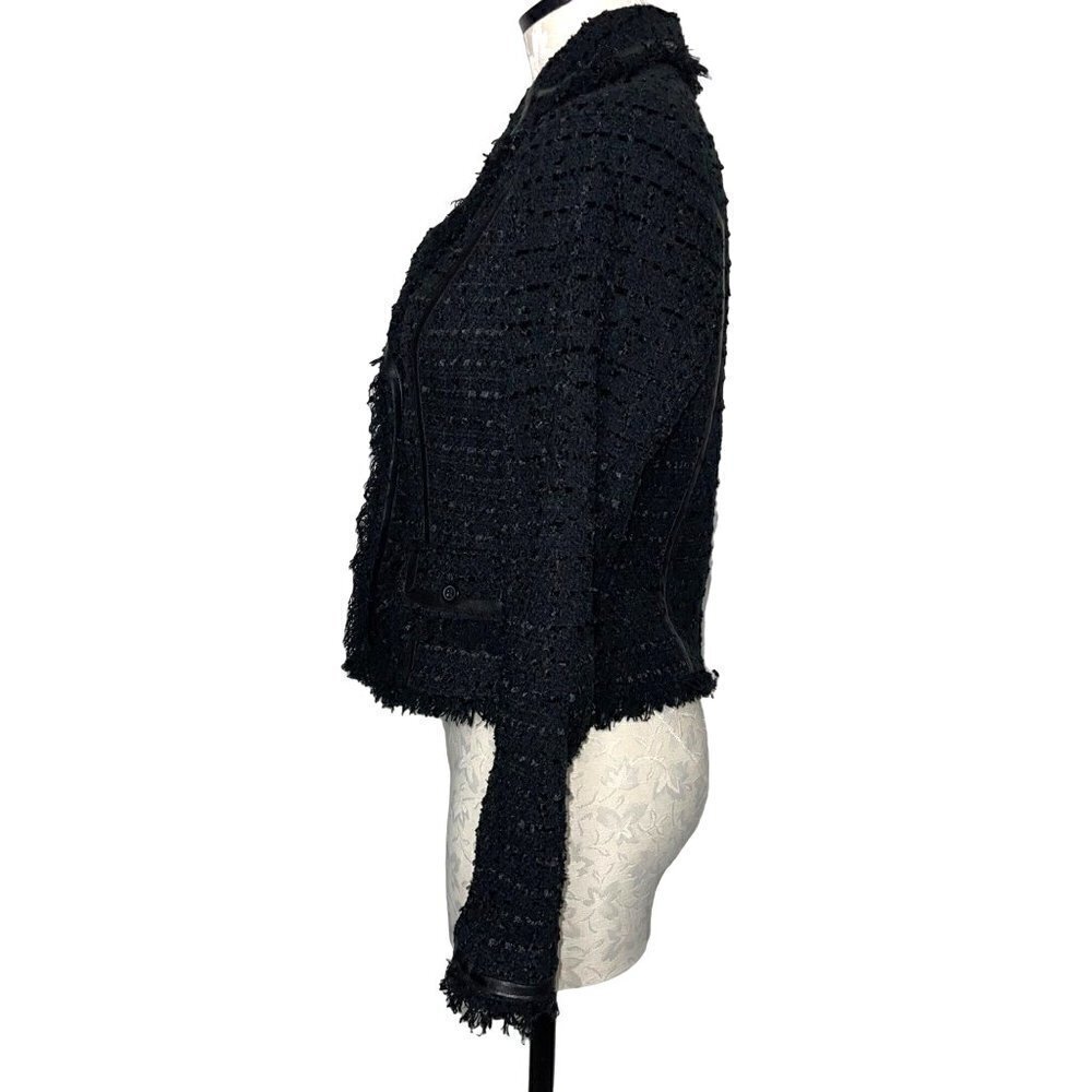 Cache Womens Blazer Black Size 2 Vintage Textured Lined Acrylic Blend Fringe - Picture 3 of 16